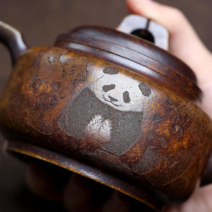 Handmade Yixing Purple Clay Teapot 300ml - Original High-Temperature Duan Ni Panda Bamboo Zisha Gongfu Tea Pot