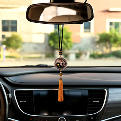 Rotating Bagua Compass Car Charm | Yin-Yang Ruyi Talisman for Safe Travels | Gold & Silver
