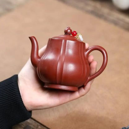 Yixing Purple Clay Teapot "Ribbed Si Ting" 200ml - Handmade Da Hong Pao Clay