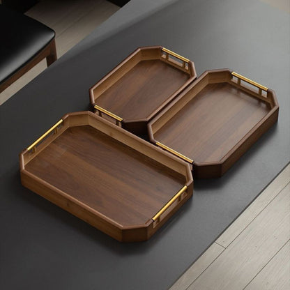 Chestnut Octagonal Serving Tray with Metal Handles – Tea Tray, Pastry Plate & Organizer | 2 Sizes
