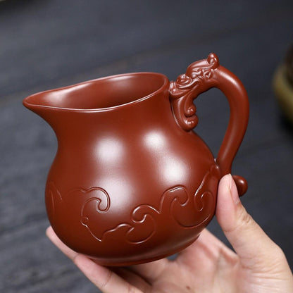 Handmade Yixing Purple Clay Fair Cup 330ml - Dahongpao Dragon Pattern Carved Tea Pitcher