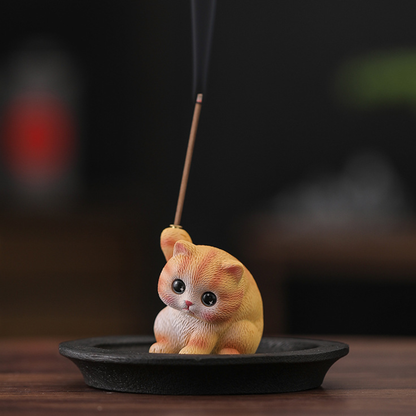 Cat Tea Pet & Incense Holder with Tray