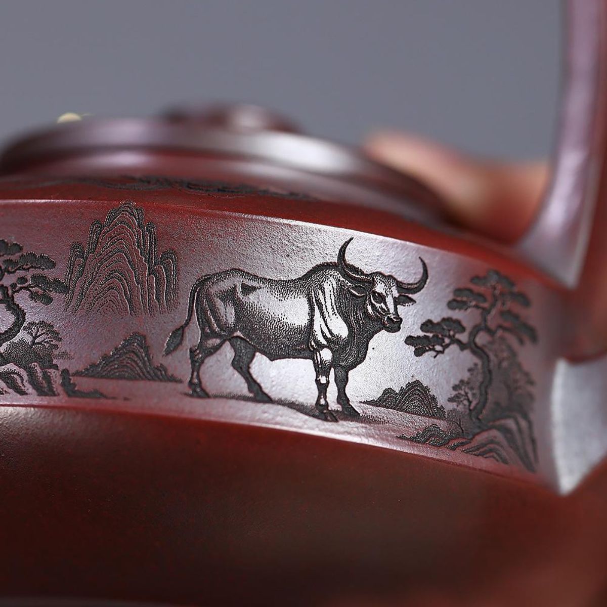 Soaring Bull Spirit Handled Yixing Teapot - Ancient Black Clay 300ml