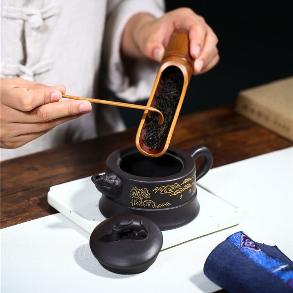 Handmade Yixing Purple Clay Teapot 225ml - Original Black Gold Clay Dragon Court Zisha Gongfu Tea Pot