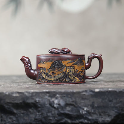 Tiger & Great Wall Zisha Teapot – Guwu Clay, 330ml