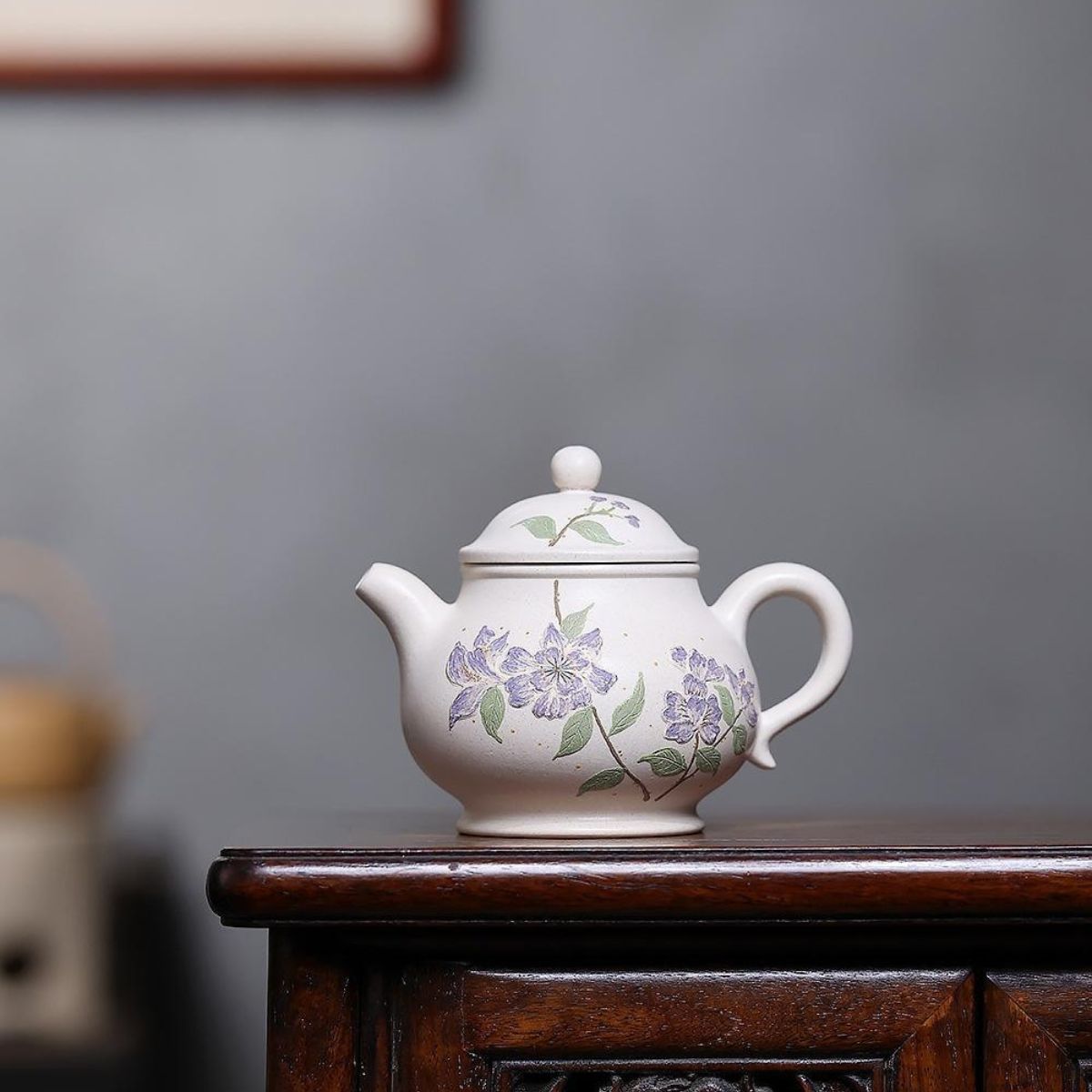 Ding Xiang Pan Hu Yixing Teapot | Raw White Jade Duan Ni Clay | Handcrafted 260ml