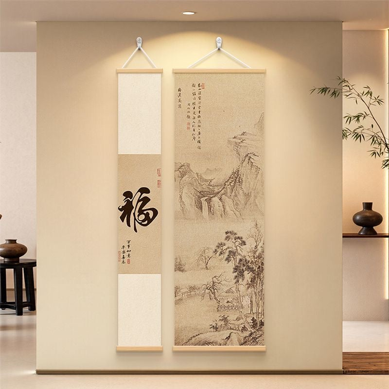 Chinese Ink Art Wall Scroll Set – Narrow & Wide | Tea Room Wall Decor Hanging Painting