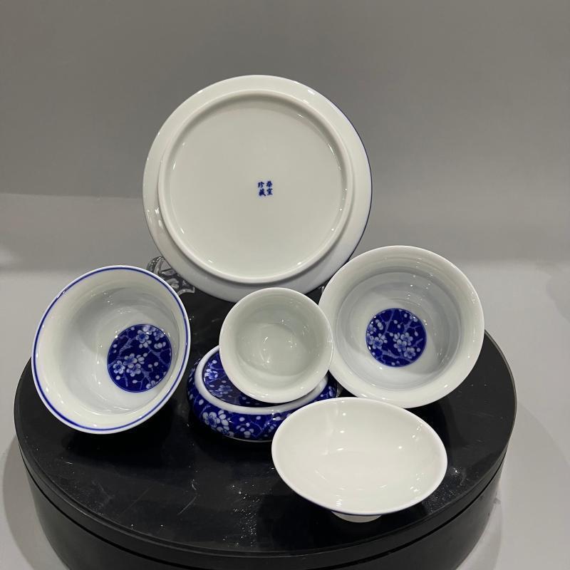 Jingdezhen Wood-Fired Blue & White Ice Plum Glaze Gongfu Tea Set – Collector’s Edition | 5-Piece