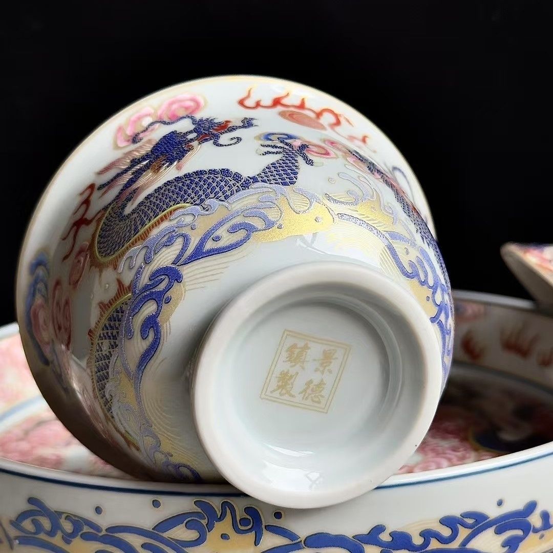 Jingdezhen Famille Rose Twin Dragon & Pearl Gongfu Tea Set – Fencai Porcelain | 5-Piece