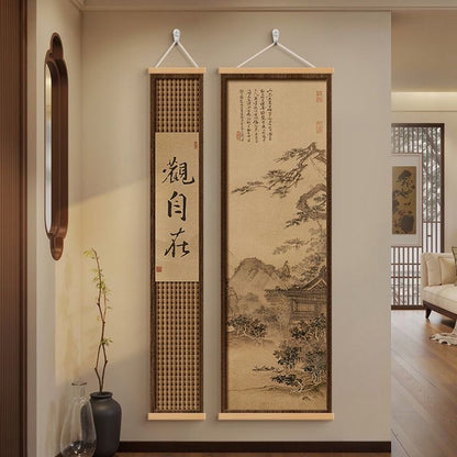 Chinese Ink Art Wall Scroll Set – Narrow & Wide | Tea Room Wall Decor Hanging Painting