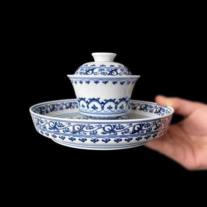 Jingdezhen Blue & White Baoxianghua Gongfu Tea Set – Horseshoe Cups | Gift Box | 5-Piece
