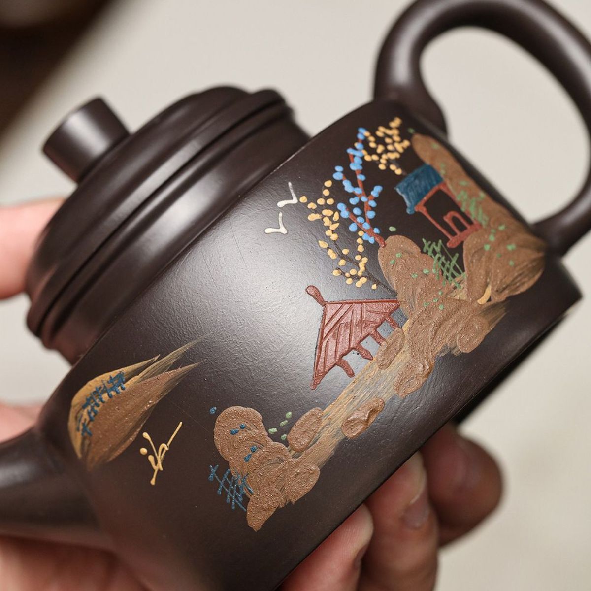 Yixing Purple Clay Teapot 260ml - Black Clay Sword Spout De Zhong Zisha Pot