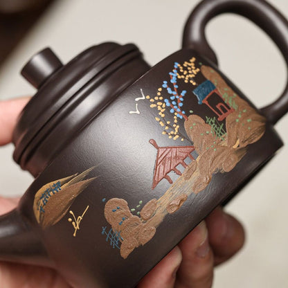 Yixing Purple Clay Teapot 260ml - Black Clay Sword Spout De Zhong Zisha Pot