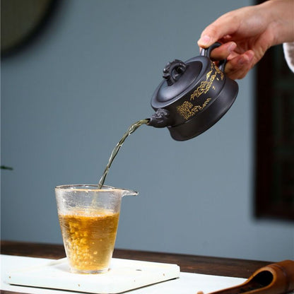 Handmade Yixing Purple Clay Teapot 225ml - Original Black Gold Clay Dragon Court Zisha Gongfu Tea Pot