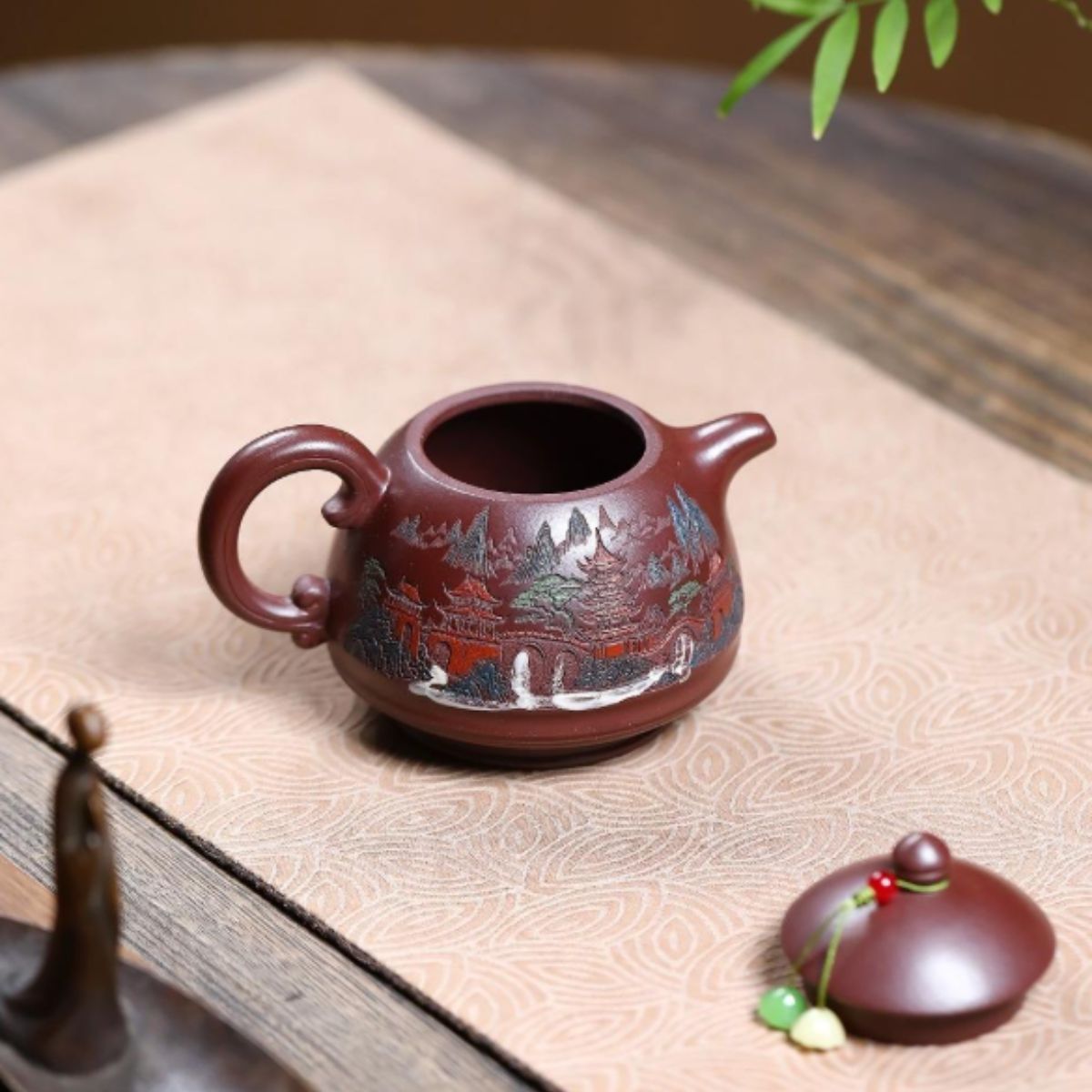 Misty Clouds Ancient Pavilion Yixing Teapot - Stone Red Clay 250ml