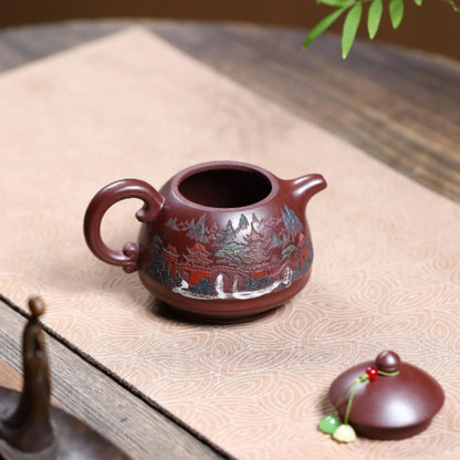 Misty Clouds Ancient Pavilion Yixing Teapot - Stone Red Clay 250ml