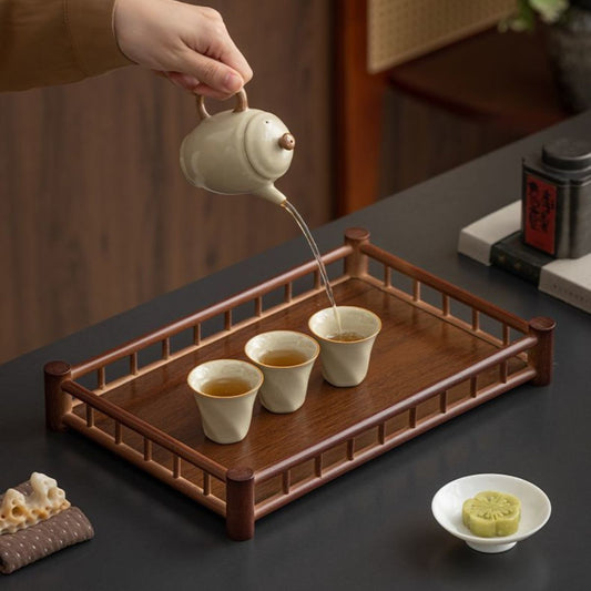 Bamboo Rectangular Serving Tray – Walnut Finish | Tea Tray, Pastry & Storage Organizer