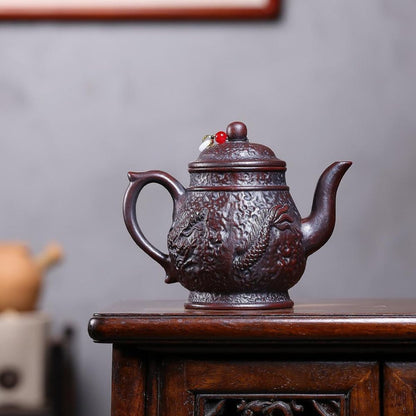 Yin Long Jin Zun Yixing Teapot | Raw Tie Xue Hong Sha Iron-Red Clay | Handcrafted 390ml