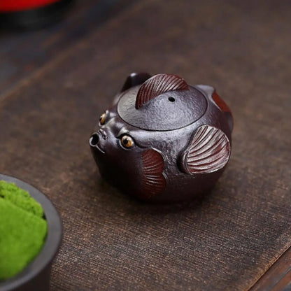 Yixing Purple Clay Teapot "Pouting Fish" 160ml - Handmade Zisha Side Handle