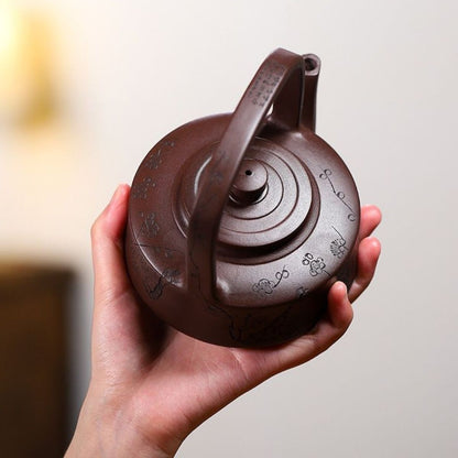 Raised Wall Handled Yixing Teapot by Liu Ruming - 100-Mesh Purple Clay 370ml