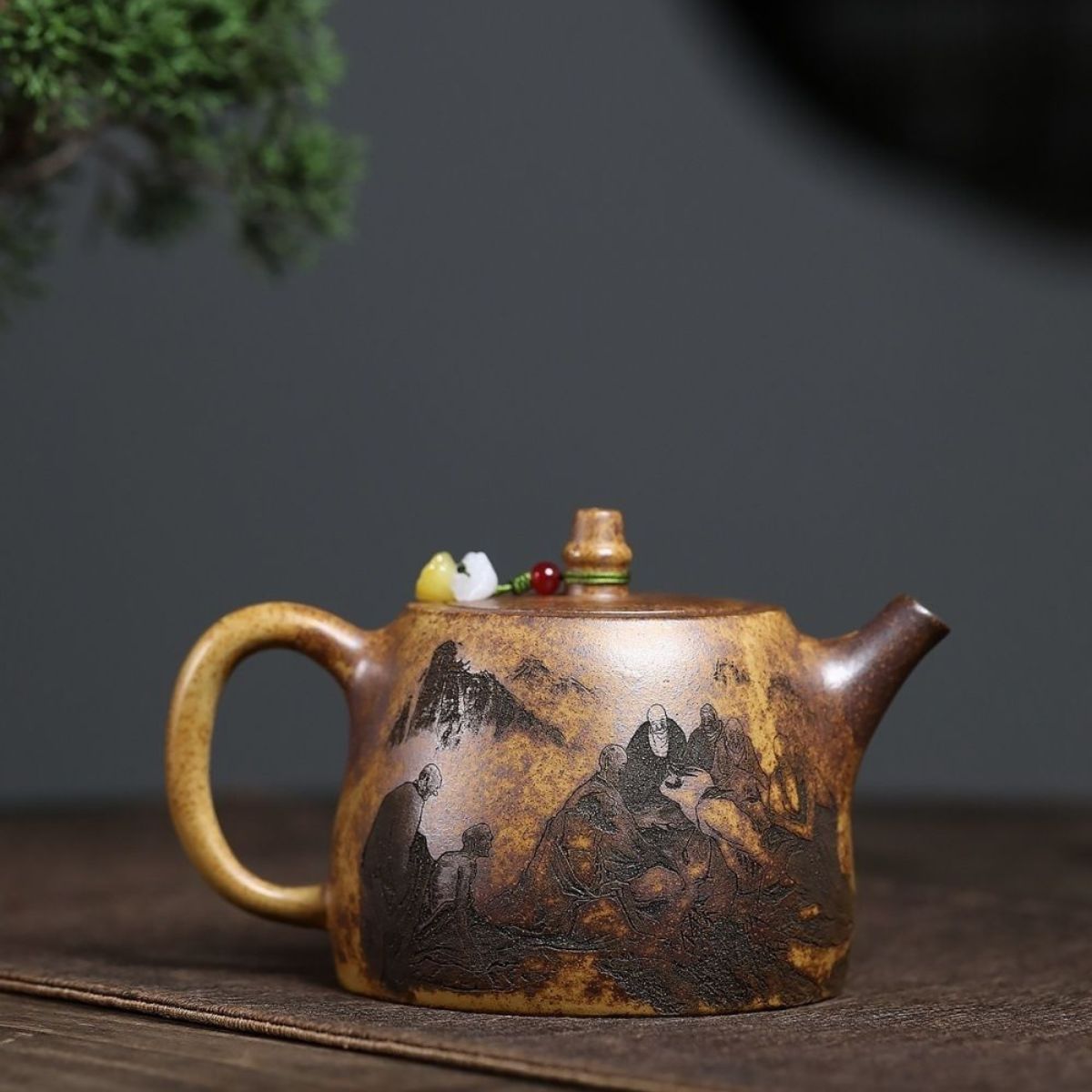 Eighteen Arhats Han Bell Yixing Teapot - Wood-Fired Longgu Golden Sand 410ml