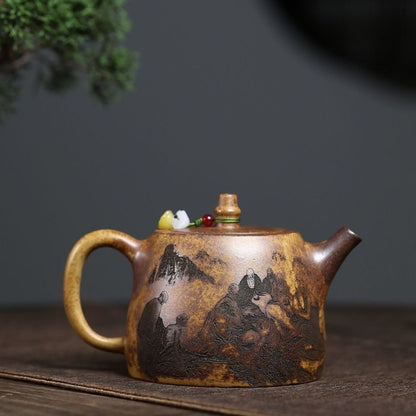 Eighteen Arhats Han Bell Yixing Teapot - Wood-Fired Longgu Golden Sand 410ml