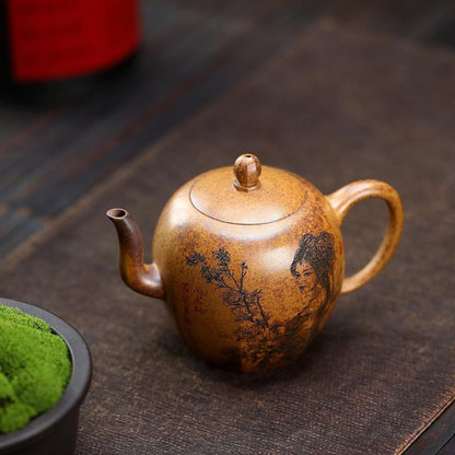 Yixing Purple Clay Teapot 260ml - Wood-Fired Yu Mei Ren Poppy Design Zisha Tea Pot