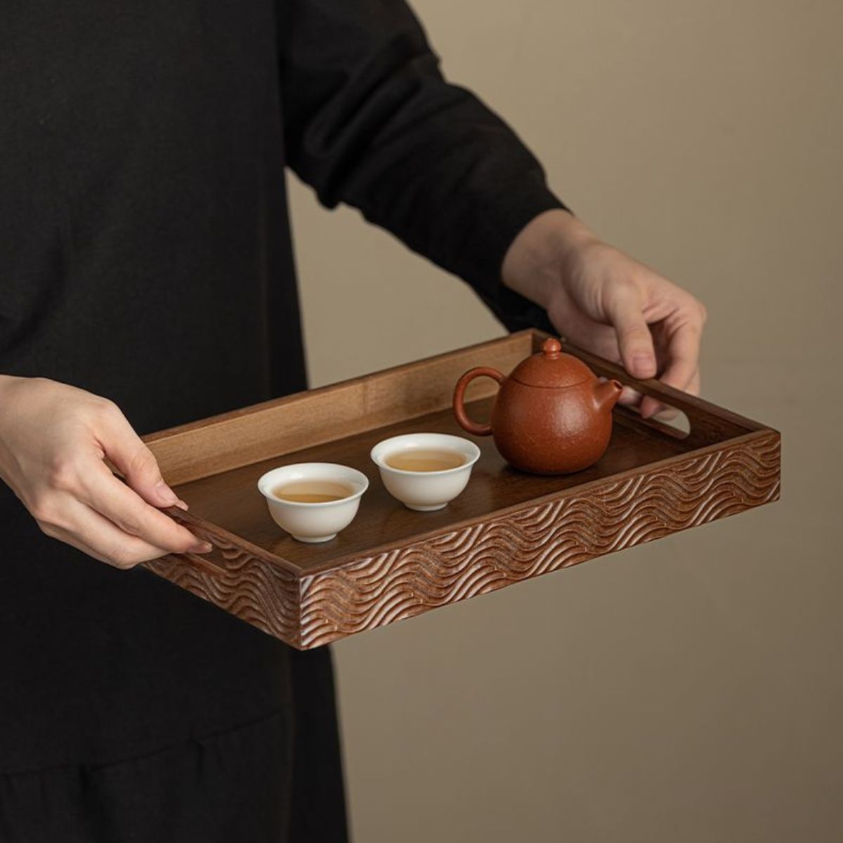 Ripple Handle Rectangular Serving Tray – Tea Tray, Pastry Plate & Storage Organizer | 3 Sizes