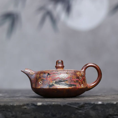 Dunhuang Flying Apsaras Curved Teapot - Wood-Fired Duanni Clay 240ml by Master Artisan