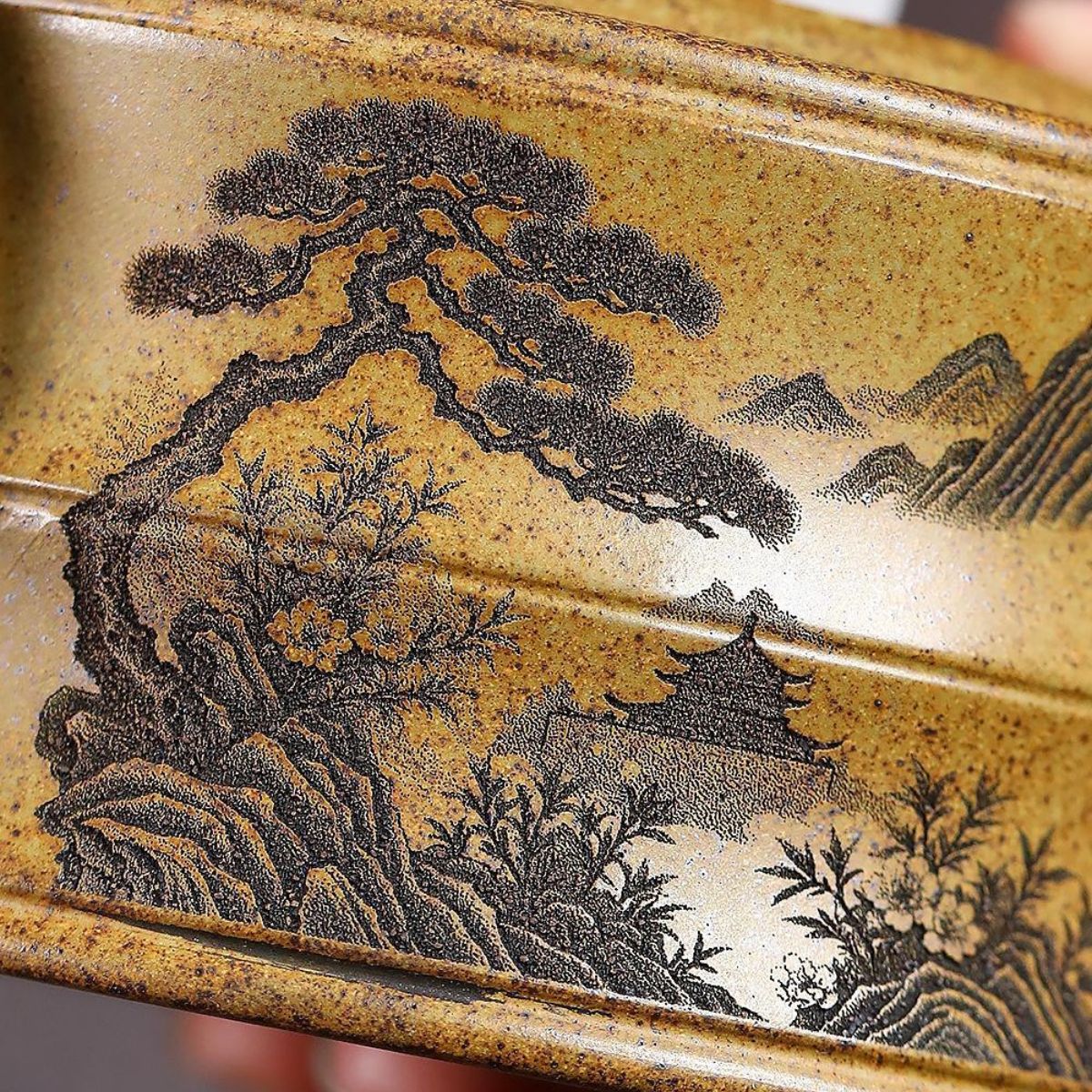 Rising Prosperity Bamboo Yixing Teapot - High-Temp Duanni Clay 380ml