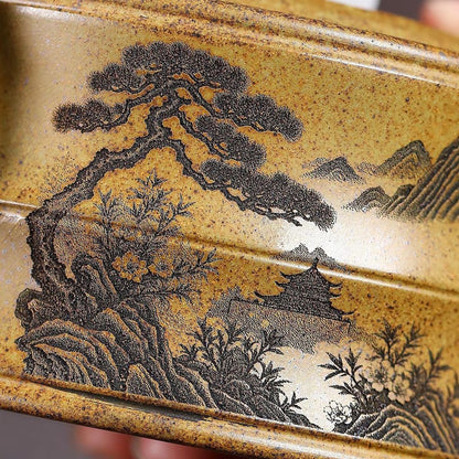 Rising Prosperity Bamboo Yixing Teapot - High-Temp Duanni Clay 380ml