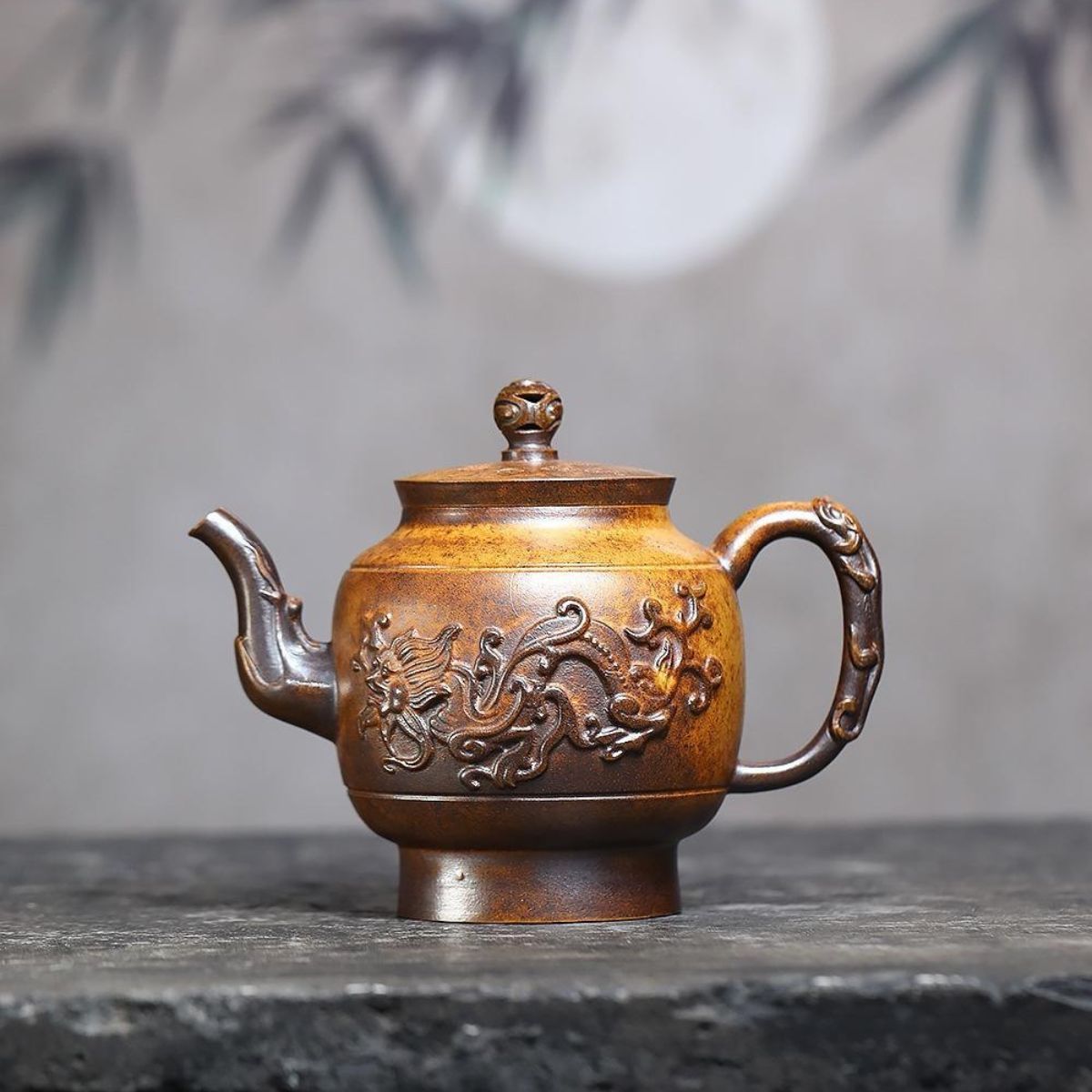 Handmade Yixing Purple Clay Teapot 420ml - Wood-Fired Dragon Bone Gold Sand Palace Lantern Gongfu Tea Pot