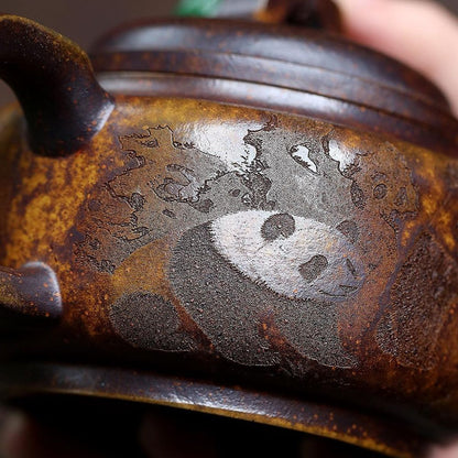 Handmade Yixing Purple Clay Teapot 300ml - Original High-Temperature Duan Ni Panda Bamboo Zisha Gongfu Tea Pot