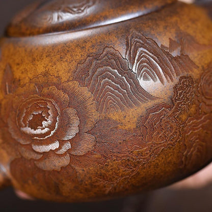 Handmade Yixing Purple Clay Teapot 620ml - Wood-Fired Dragon Bone Gold Sand Xi Shi Gongfu Tea Pot