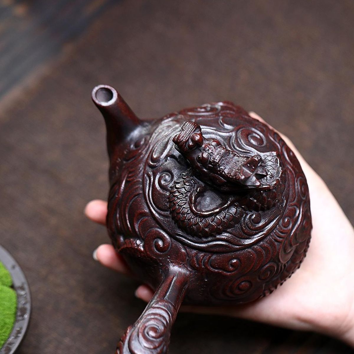 Handmade Yixing Purple Clay Teapot 450ml - Original Ancient Red Clay Coiling Dragon Zisha Gongfu Tea Pot