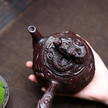 Handmade Yixing Purple Clay Teapot 450ml - Original Ancient Red Clay Coiling Dragon Zisha Gongfu Tea Pot