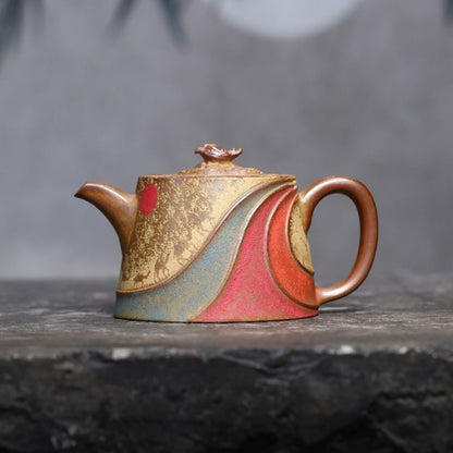 Yixing Zisha Teapot Premium 290ml - Duan Ni Clay Wood-Fired Silk Road Hand-Painted