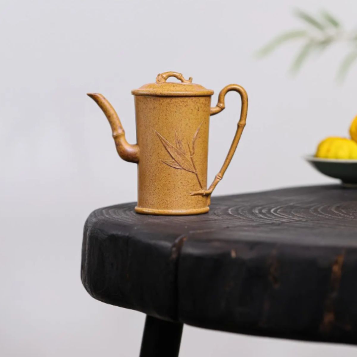 Yixing Purple Clay Teapot "Tall Bamboo" 150ml - High-Fired Duan Ni Zisha