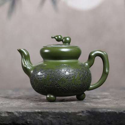 Baifu Gourd Yixing Teapot | Emerald Green Clay | 440ml Handcrafted Zisha