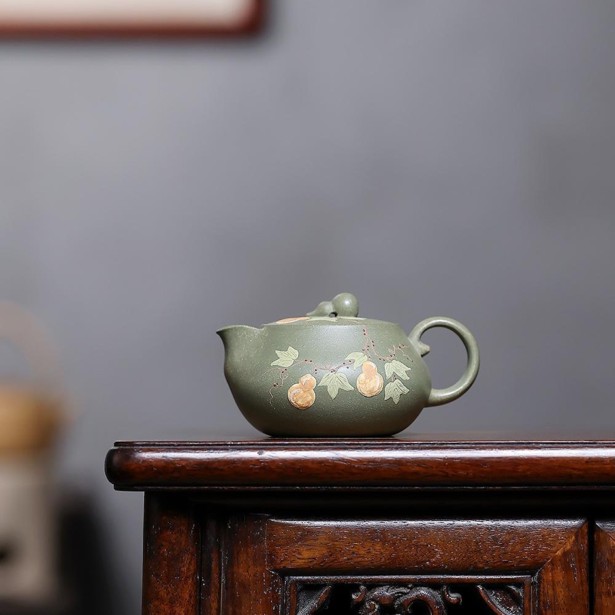 Fu Lu An Kang Yixing Teapot | Raw Dou Qing Sha Celadon Zisha Clay | Handcrafted 140ml