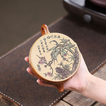 Linchun Banyue Yixing Teapot — Fire-Glazed Golden Duanni, 430ml
