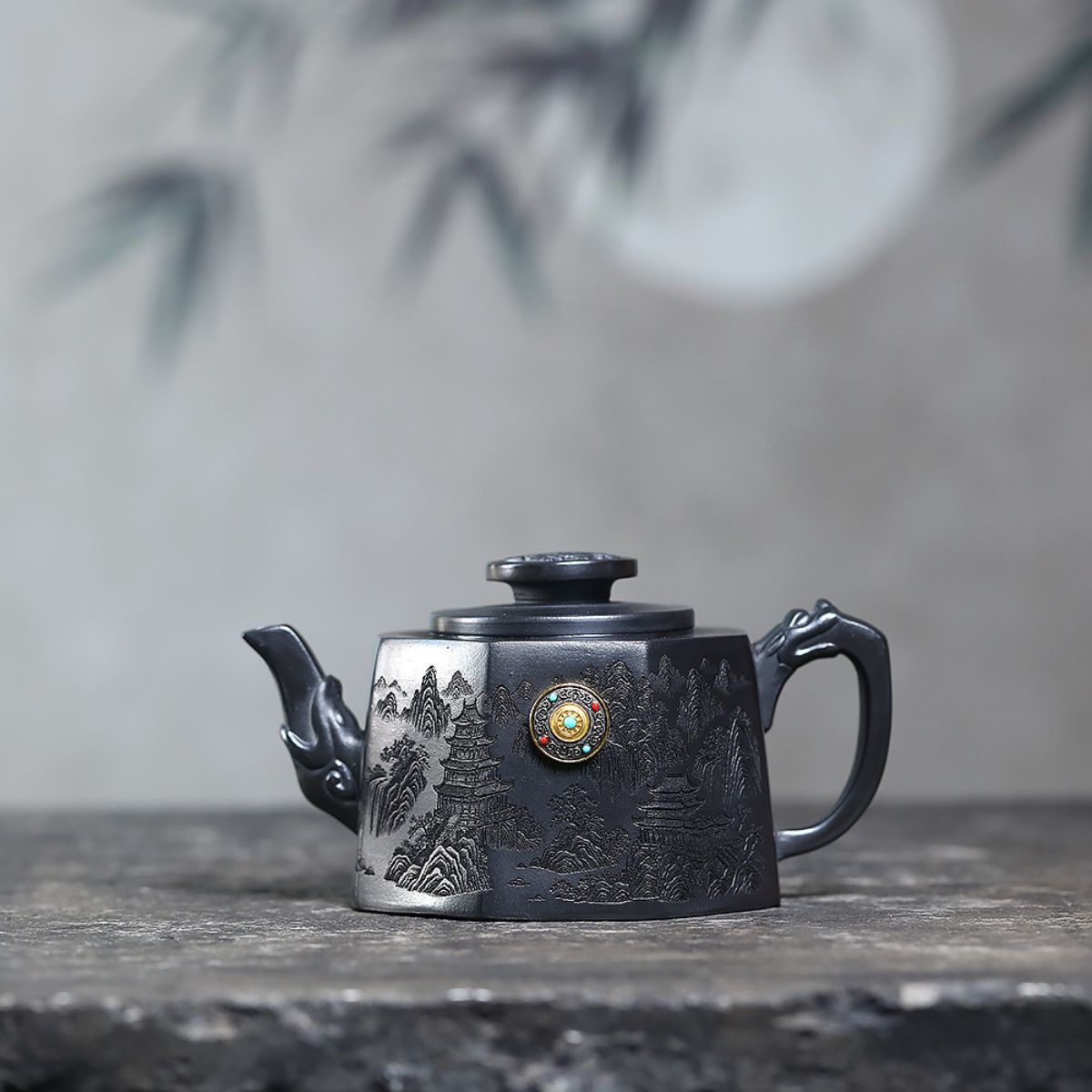 Shi Lai Yun Zhuan Rotating Yixing Teapot | Original-Ore Stone Yellow Clay | 330ml Handcrafted Zisha