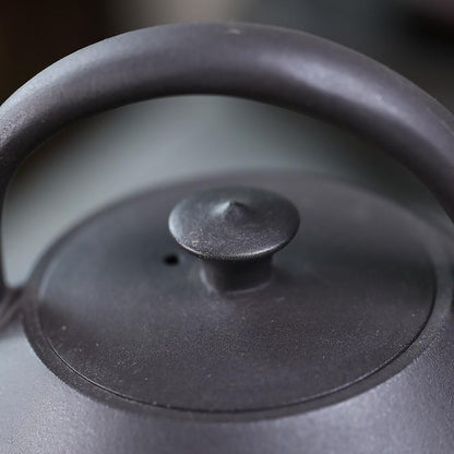 Handmade Yixing Purple Clay Boiling Kettle 700ml - Original Black Clay Handle Teapot for Stove Brewing