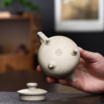 Yixing Purple Clay Teapot 200ml - Sesame White Duan Ni Three-Legged Tripod Zisha Pot