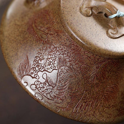 Auspicious Dragon Ladle Yixing Teapot - Cloud Mist Agarwood Clay 180ml