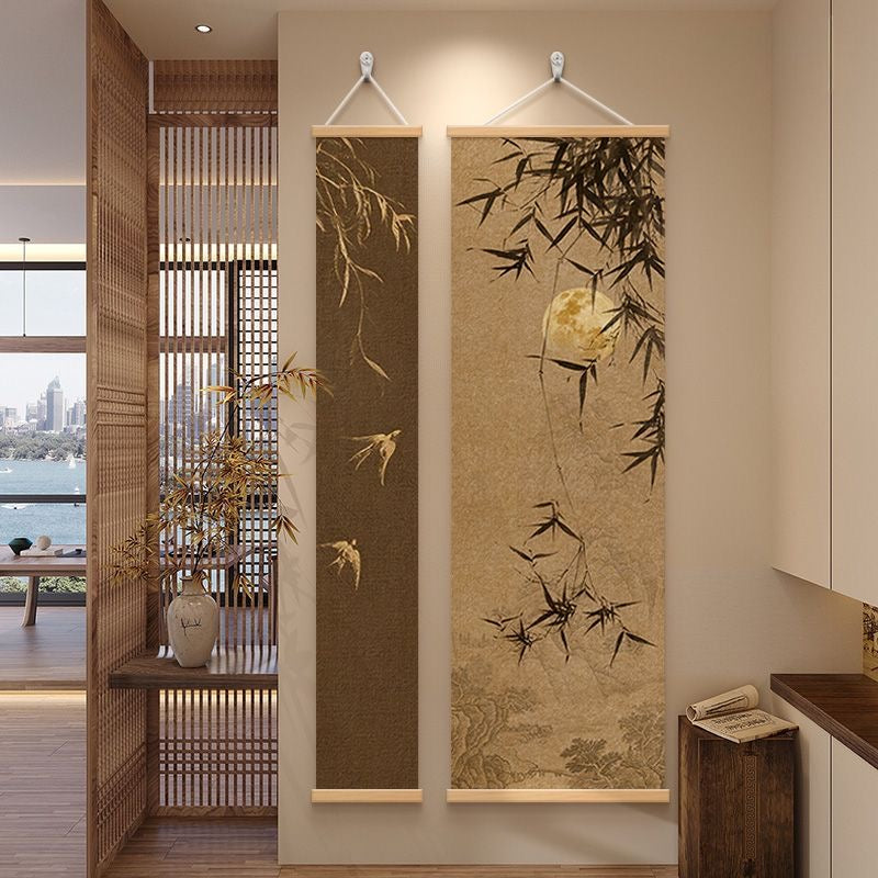 Chinese Ink Art Wall Scroll Set – Narrow & Wide | Tea Room Wall Decor Hanging Painting