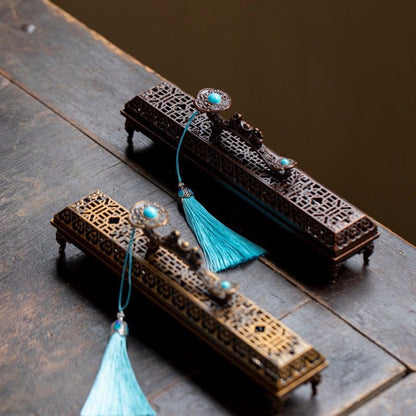 Ruyi Sapphire Tassel Lying Incense Burner – Alloy | 23cm | Copper & Brass (2 Colors)