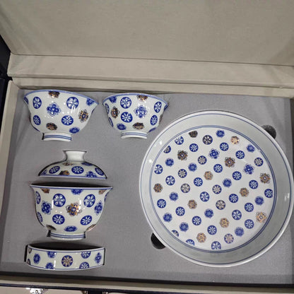 Jingdezhen Gold-Traced Pi Qiu Gongfu Tea Set – 5-Piece Gift Box | Qicheng Tang