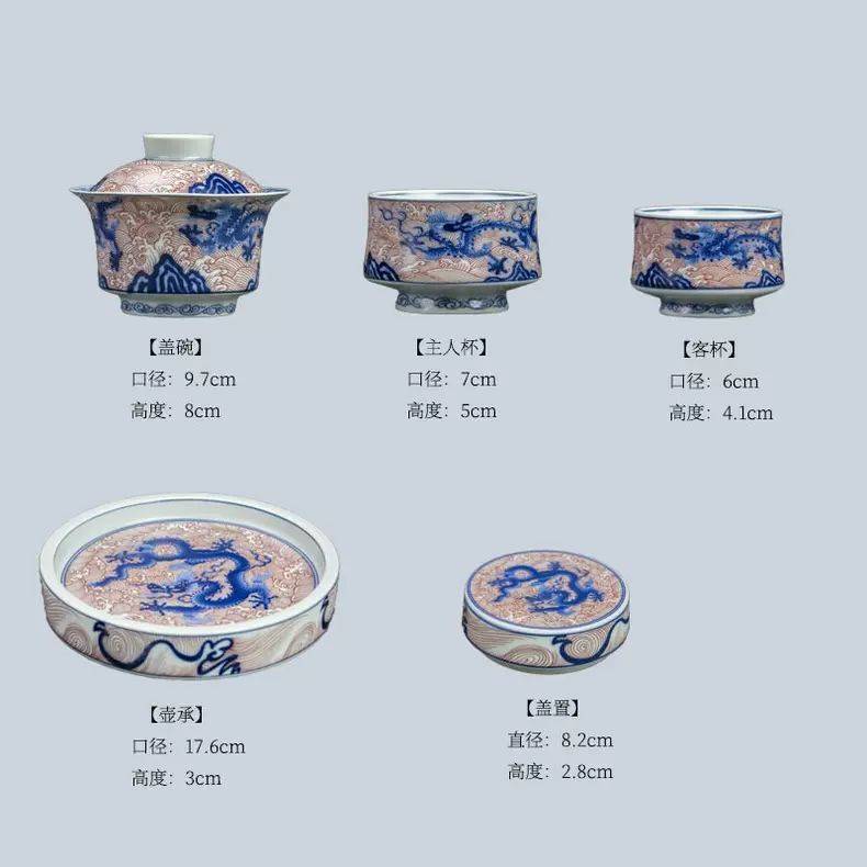 Jingdezhen Underglaze Red Dragon Gaiwan Tea Set – Shu Fu Glaze, Antique Style (5-Piece Gift Box)