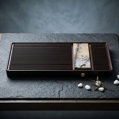 Luxury Natural Stone Tea Tray | 32-Count Cotton Bakelite Board | Wet & Dry Brewing | Premium Custom Edition